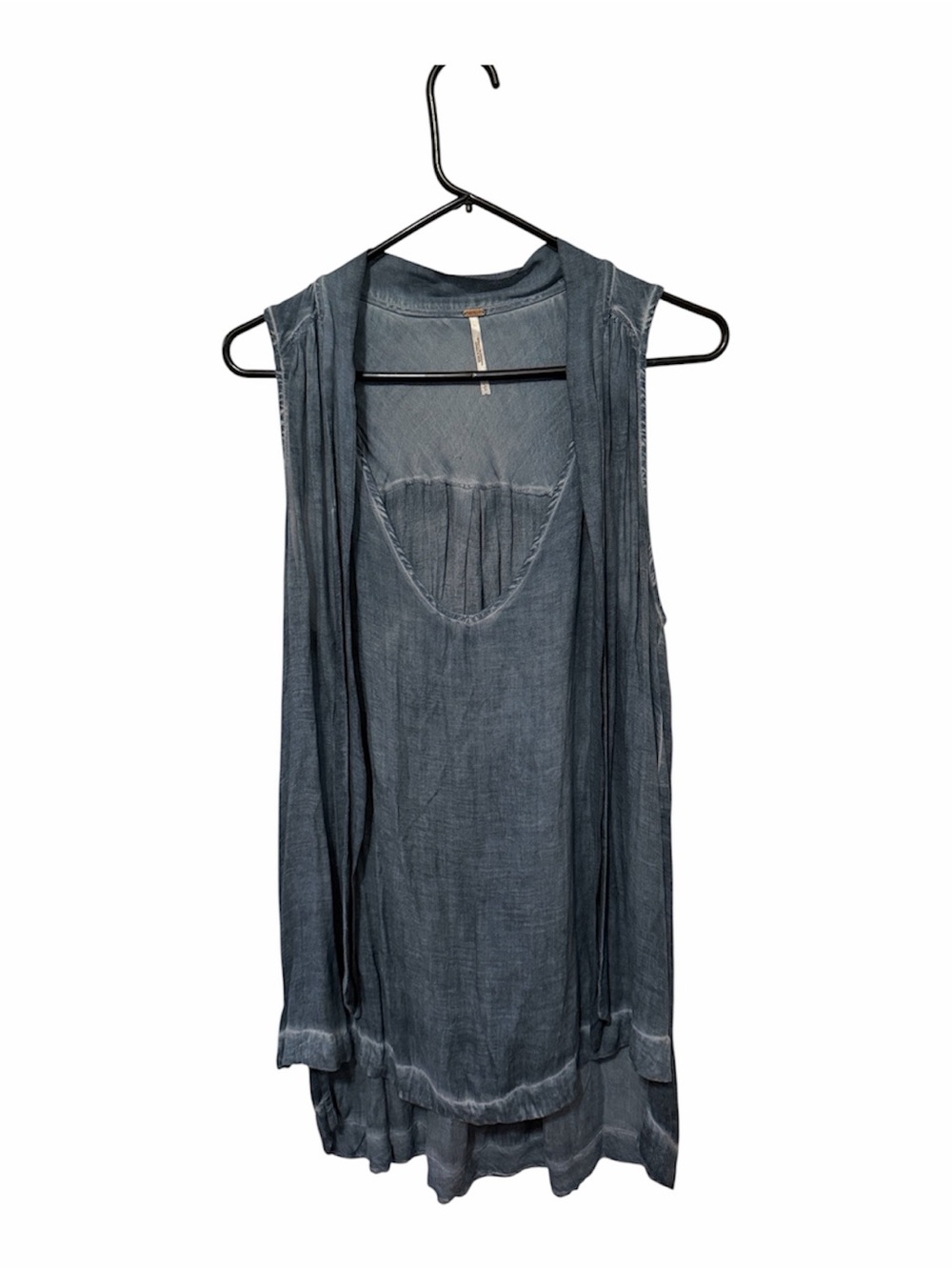 Free People Women’s Blue Chambray High Low Tie Front Blouse Size L